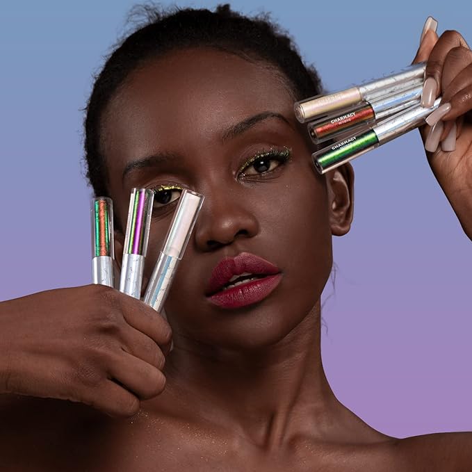 Chameleon Glitter Liquid Eyeliner, Highly Pigmented Intense Color Shifting, Waterproof Eyeliner Metallic Multi-Reflective Finish, Longwearing, Smudge-proof, Ultra-Fine Tip, PINK GOLD GREEN 902