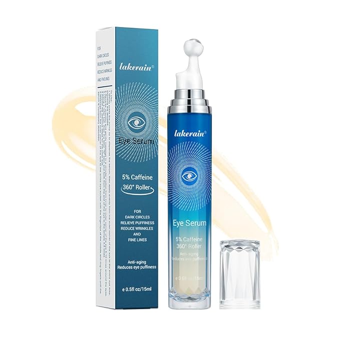 5% Ordinary Caffeine Eye Serum, Anti-Aging Hydrating Eye Serum with 360° Massage Ball,Eye Serum Reduce Wrinkles and Fine Lines,Under Eye Roller Cream for Dark Circles and Puffiness-BrightBean Baby