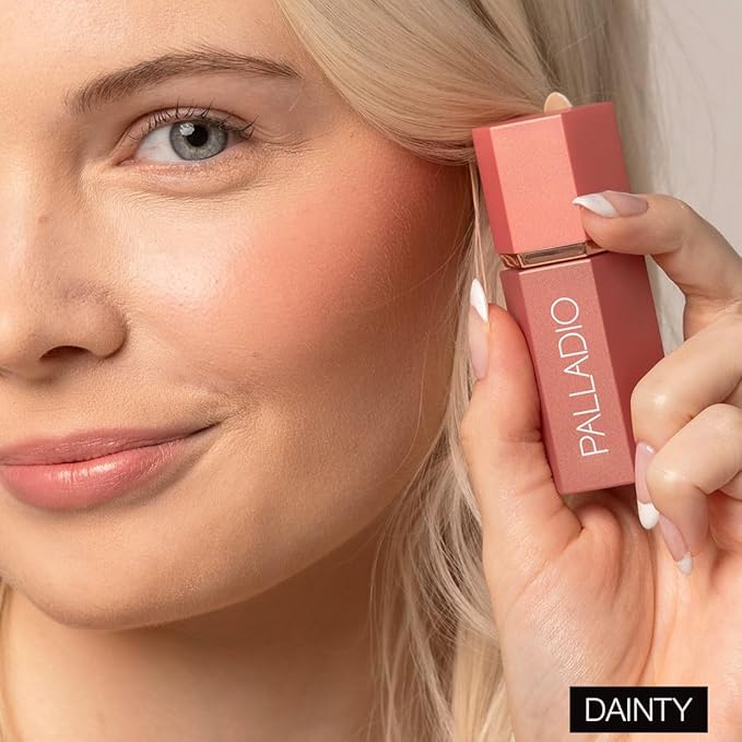 Palladio Liquid Blush for Cheeks & Lips 2-in-1 Makeup Face Blush, Weightless Cream Formula, Smudge Proof Long-Wearing Pigmented Blush, Natural Look Makeup Face Blushes, Shimmer Finish, Dainty-BrightBean Baby