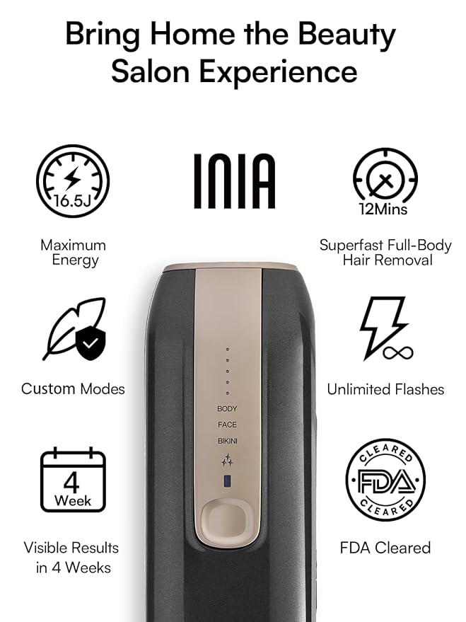 Laser Hair Removal Device for Women and Men, INIA Fond Hair Remover with Long-Lasting in Hair Reduction for Body&Face, Safe at-home Results for Armpits, Bikini and Legs-BrightBean Baby