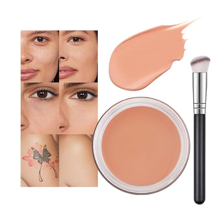 Kaely Pot Concealer Full Coverage Set,under Eye Brightener Concealer for Conceals Dark Circles,Waterproof Foundation Face Makeup Brush Kit,Color Correcting Concealer,Eye Ring corrector de ojeras 05-BrightBean Baby