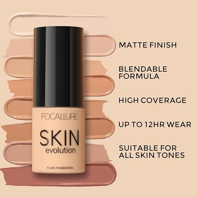 FOCALLURE 2 Pcs Liquid Foundation, Skin Evolution Foundation + Concealer, Full Coverage Foundation Makeup, Durable, Waterproof, Oil-Control, Hides Wrinkles & Lines, Natural Tan-BrightBean Baby