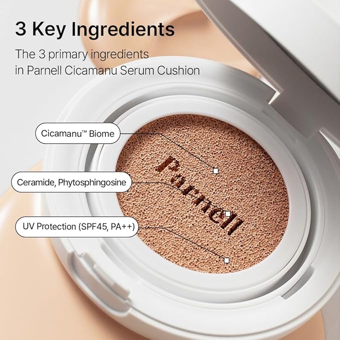 Parnell Cicamanu Serum Cushion - Moisturizing Foundation for Soothing, Coverage, Glass Skin and Lightweight for Sensitive and Dry Skin Pearl Skin (0.52 Fl Oz) (#24 Sand Beige)-BrightBean Baby
