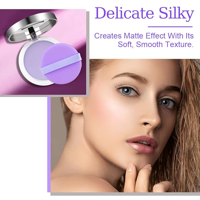 2PCS Oil Control Face Pressed Powder,zxbaers Chillab Lavender Matte Powder,Matte Smooth Setting Powder Makeup, Waterproof Long Lasting Finishing Powder, Flawless Lightweight Face Cosmetics-BrightBean Baby