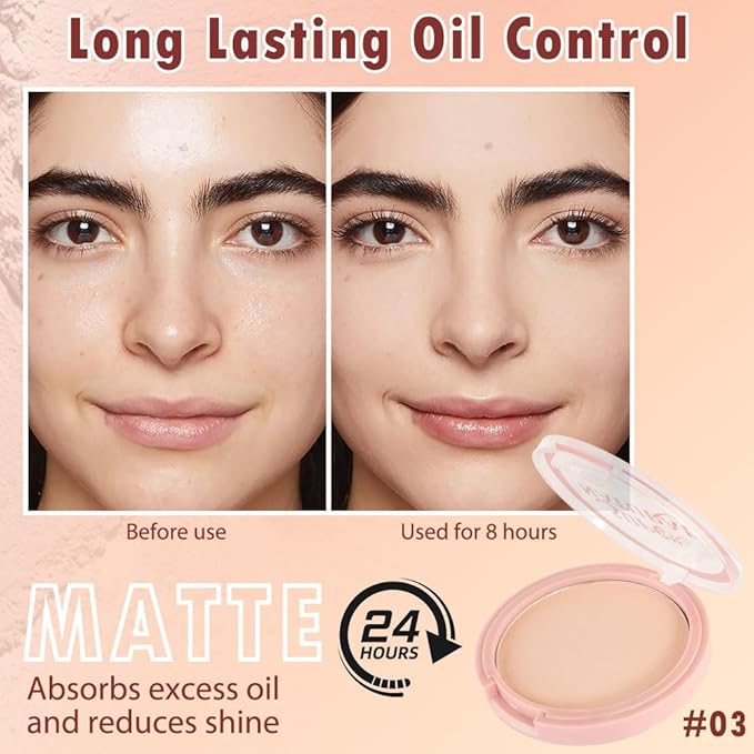 Oil Control Face Pressed Powder, Matte powder setting powder, long-lasting and waterproof loose powder, Flawless Lightweight Face Cosmetics, Cruelty-free, (03, 1 Pcs)-BrightBean Baby