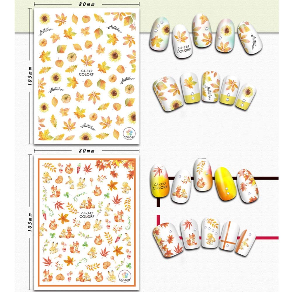 Kalolary Autumn Fall Nail Art Stickers Decals Maple Leaves Decals 3D Nail Stickers Harvest Pumpkin Maple Leaves Sunflower Squirrel for Women Girls Kids DIY Nail Design-12 Sheets-BrightBean Baby