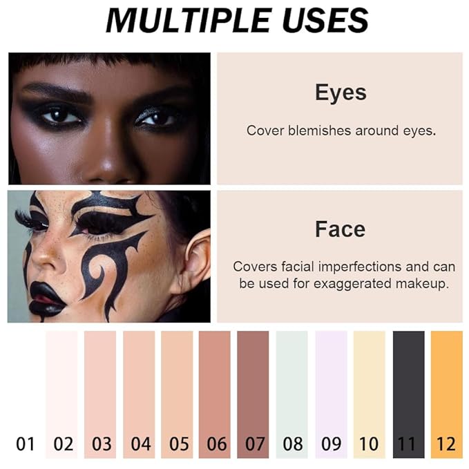 Kaely Color Correcting Concealer,Cream Pot Concealer Full Coverage,under Eye Concealer Palette for Conceals Dark Circles,Waterproof Foundation Face Makeup,11 Black-BrightBean Baby