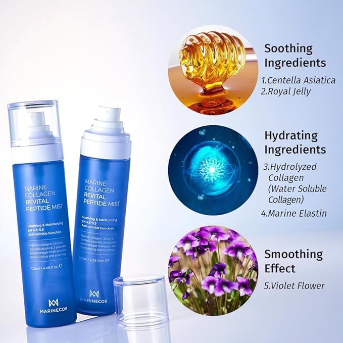 Marine Collagen Revital Peptide Mist 120ml ㅣ Fine Facial Spray for Hydration Soothing Glow ㅣ Daily Moisture Mist with Centella and Peptides-BrightBean Baby