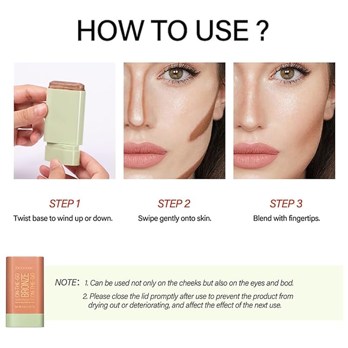 Multi-Use Makeup Blush Stick, Cream Blush Stick, Tinted Solid Moisturizer Stick for Cheek & Eyes & Lips, Waterproof Natural Nude Makeup, Suitable for All Skin (3#Rich Glow)-BrightBean Baby