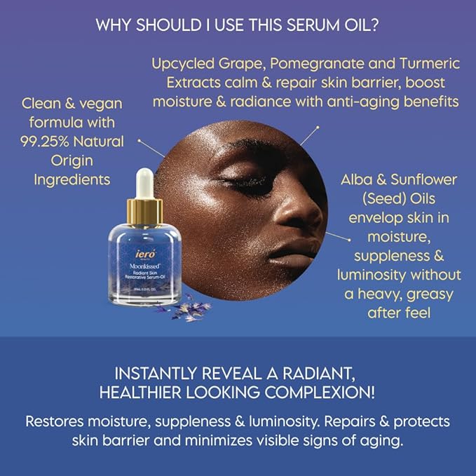 ieró Beauty Moonkissed Radiant Skincare Restorative Serum Oil | Face Moisturizer | Hydrating Face Oil | Anti Aging | Restore Suppleness | All Skin Types | Paraben & Silicone Free, 1 FL OZ/30ML-BrightBean Baby