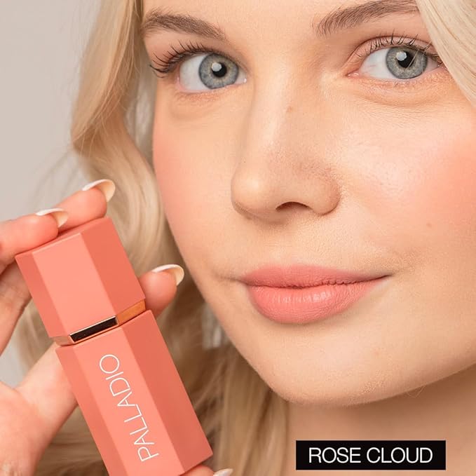 Palladio Liquid Blush for Cheeks & Lips 2-in-1 Makeup Face Blush, Weightless Cream Formula, Smudge Proof Long-Wearing Pigmented Blush, Natural Look Makeup Face Blushes, Dewy Finish, Rose Cloud-BrightBean Baby