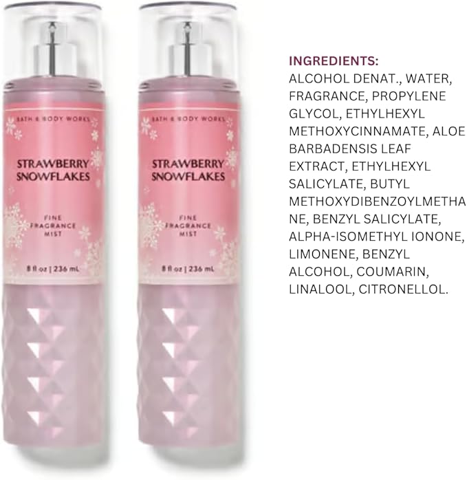 Bath & Body Works Strawberry Snowflakes Fine Fragrance Body Mist Gift Set 8 oz Pack Lot of 2 (Strawberry Snowflakes) 8 Fl Oz (Pack of 2) 16 Fl Oz-BrightBean Baby