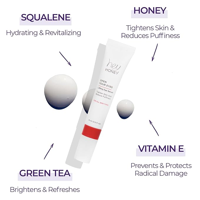 Hey Honey Open Your Eyes Lifting Eye Serum | Under Eye Cream for Dark Circles & Puffiness | Around The Eyes Hydration | Suitable For Sensitive Aging Skin | Delivers A Bright Rested look | 0.5 oz.-BrightBean Baby