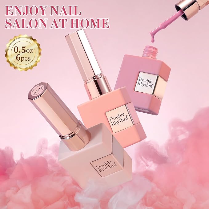 Double Rhythm 6 Pcs 15 ML Gel Polish Set Same Color Same Bottle Soak Off Gel Polish Kit Nail Art Manicure Salon DIY at Home for Women (Burgundy Red Nude Pink Purple Beige-T6-3)-BrightBean Baby