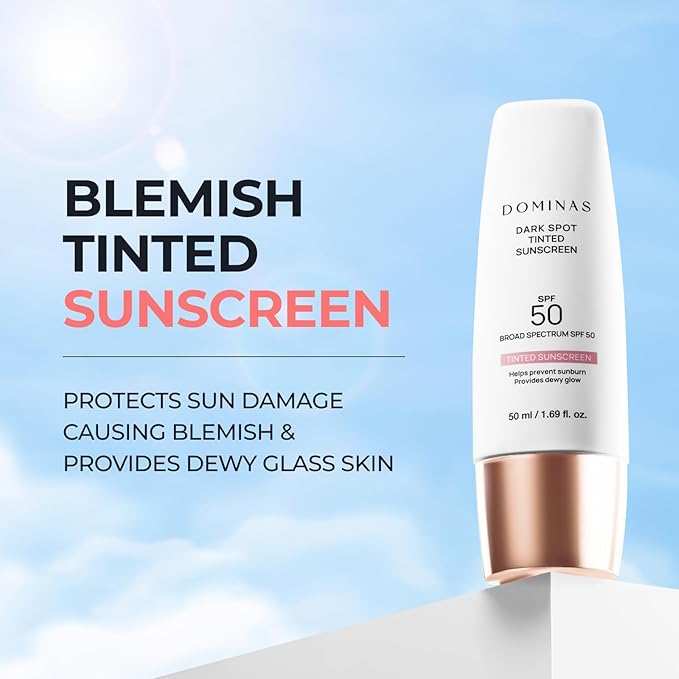 SPF 50 DOMINAS Tinted Sunscreen Moisturizer (1.7fl oz) - Tone Correction, Korean Skin Care, Broad-Spectrum UV Defense Sunblock, Water-in-Oil Formula for Lightweight, Panthenol, Sun Cream-BrightBean Baby
