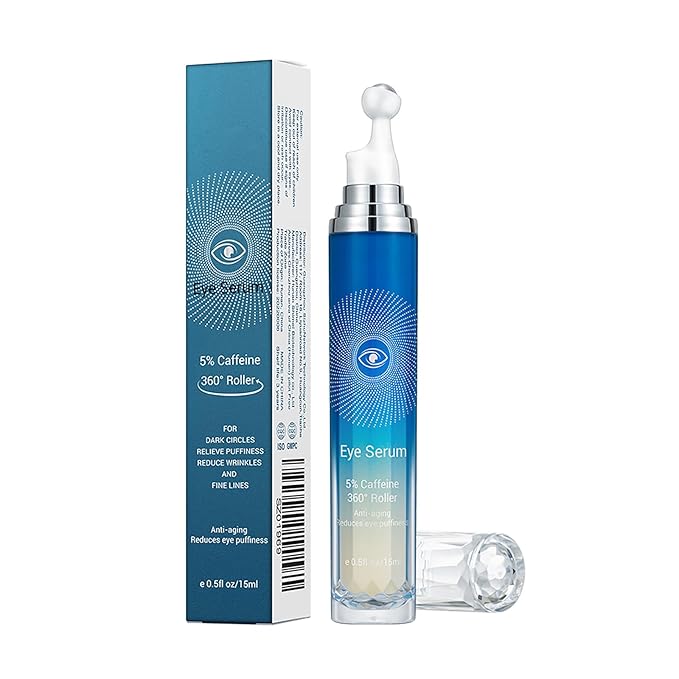 5% Caffeine Eye Serum with 360° Massage Rollerball Topper,Caffeine Eye Cream for Dark Circles,Wrinkles,Puffiness and Fine Lines,Under Eye Roller Cream Eye Bags Treatment for Women and Men-BrightBean Baby