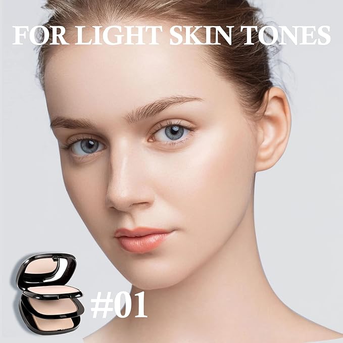 Boobeen 2 Layers Setting Pressed Powder Makeup Oil Control Setting Powder Foundation Pressed Face Powder Compact Long-Lasting Matte Finishing Powder, Light Shade Powder Flawless Lightweight-BrightBean Baby