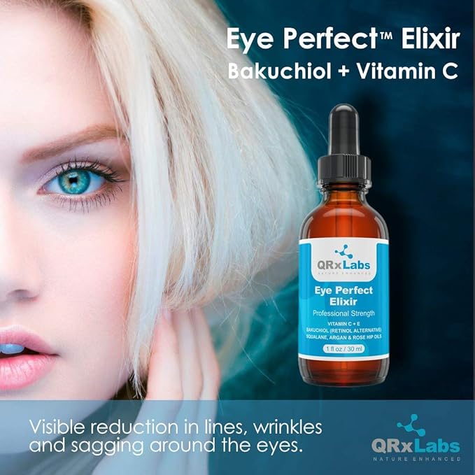 Eye Perfect Elixir - With Bakuchiol (Retinol Alternative), Pure Argan and Rosehip Oils, Squalane, Vitamin C & E - Best Anti-Aging Treatment Serum for Bags, Puffiness, Wrinkles, Crow Feet-BrightBean Baby