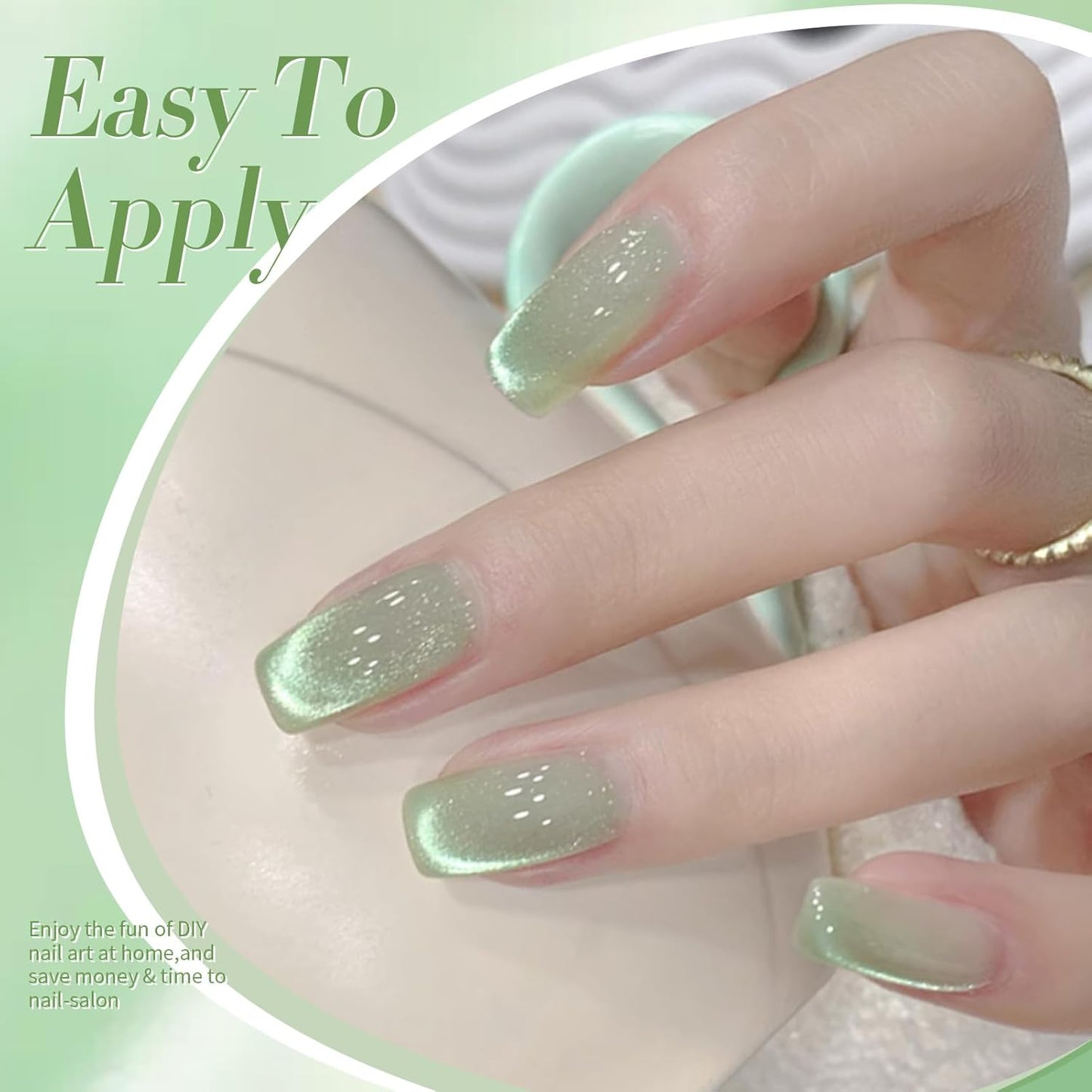 BORN PRETTY Green Cat Magnetic Eye Gel Nail Polish Shimmer Glitter Holographic Aurora Green Magnetic Gel Polish Nail Art Manicure DIY at Home 15ML-BrightBean Baby