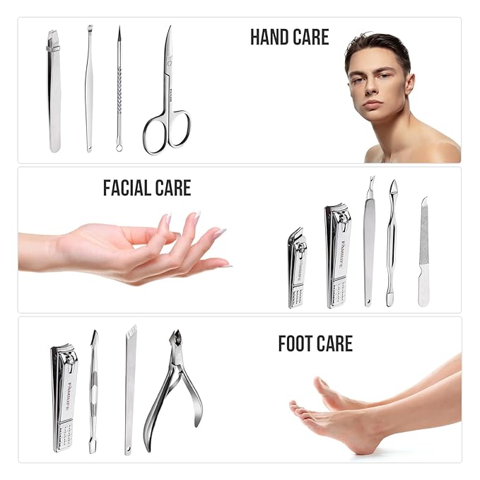 FAMILIFE Manicure Set, Nail Professional Kit Manicure Kits Nail Clipper Sets, 13PCS Stainless Steel Pedicure Sets Mens Grooming Tool, with Brown Leather Travel Case for Men-BrightBean Baby