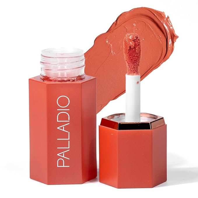 Palladio Liquid Blush for Cheeks & Lips 2-in-1 Makeup Face Blush, Weightless Cream Formula, Smudge Proof Long-Wearing Pigmented Blush, Natural Look Makeup Face Blushes, Dewy Finish, Sunny Coral-BrightBean Baby