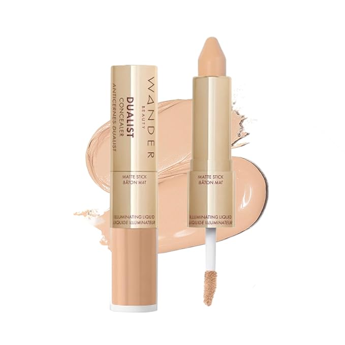 Wander Beauty Dualist Matte and Illuminating Concealer Makeup - Light - Dual-Ended Matte Concealer Stick + Liquid Concealer - Full Coverage Concealer Brightens, Firms & Hydrates Under Eyes -0.28 fl oz-BrightBean Baby