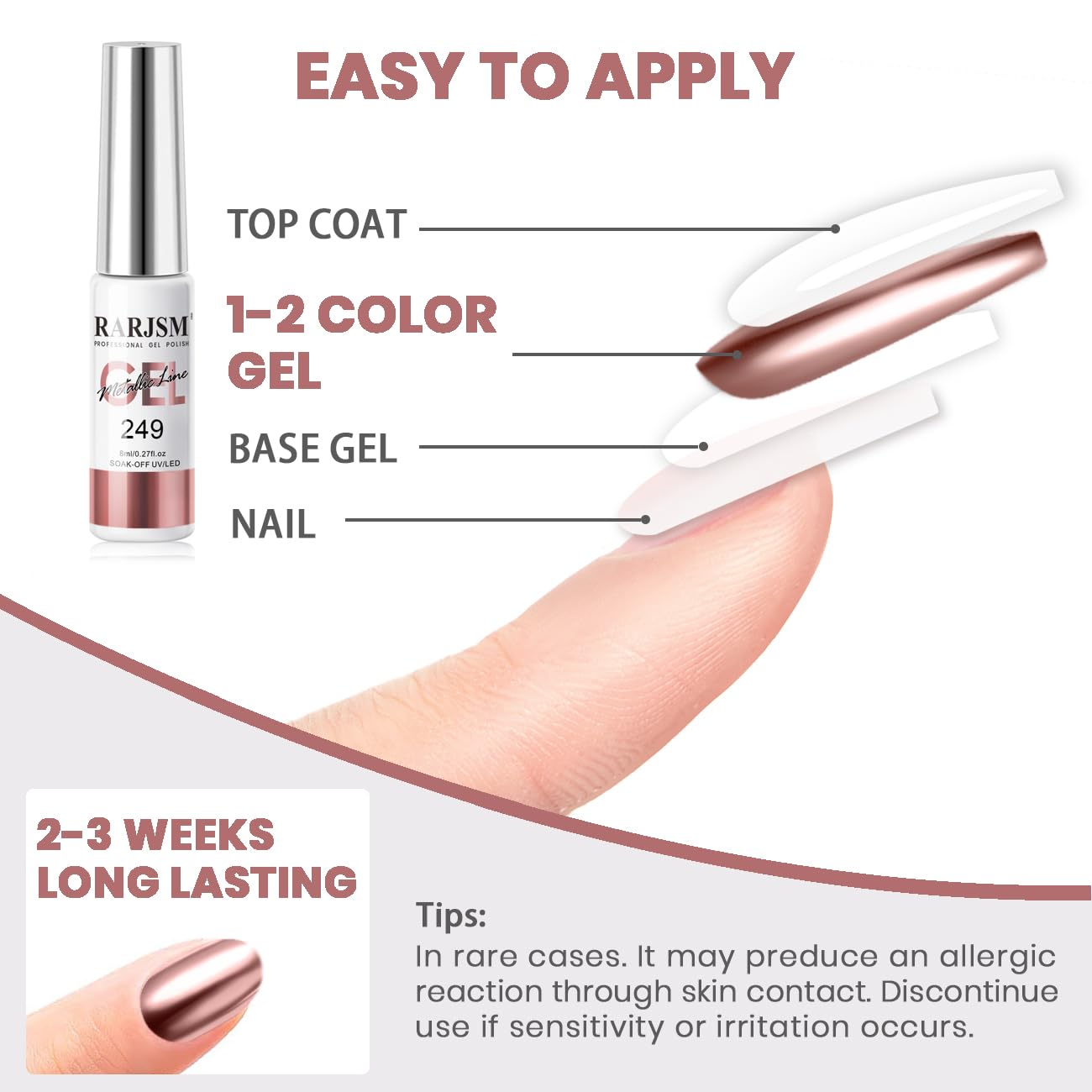 RARJSM Metallic Gel Liner Nail Art Rose Gold 3D Mirror Chrome Effect Gel Nail Polish 8ml Painting Build in Thin Brush Metal Painted Drawing Striper Gelpolish Soak off Curing Requires for Home Salon-BrightBean Baby