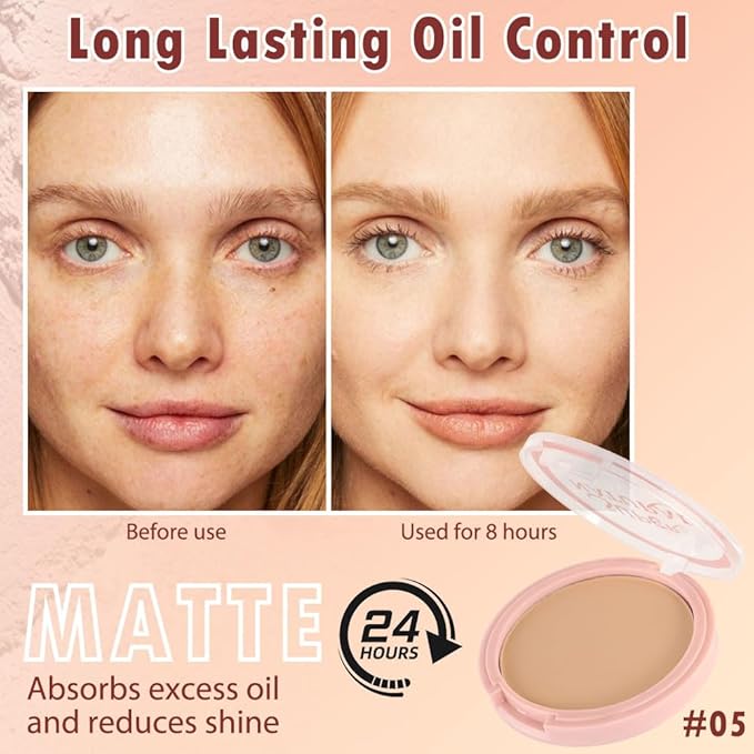 Oil Control Face Pressed Powder, Matte powder setting powder, long-lasting and waterproof loose powder, Flawless Lightweight Face Cosmetics, Cruelty-free, (05, 1 Pcs)-BrightBean Baby