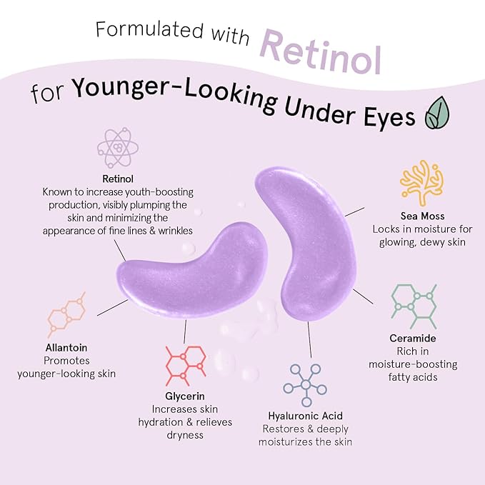 grace & stella Retinol Under Eye Patches for Puffy Eyes and Dark Circles - Restoring Gel Under Eye Masks with Hyaluronic Acid - Vegan Cruelty-Free Skincare, Birthday Gifts for Women (Purple, 24 Pairs)-BrightBean Baby