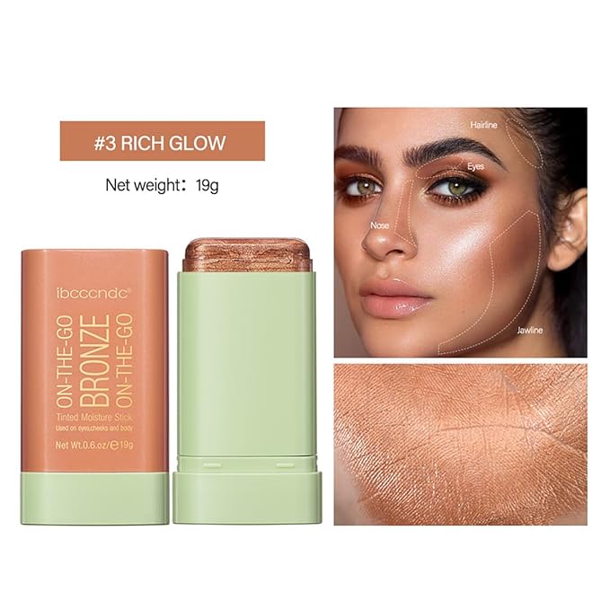Multi-Use Makeup Blush Stick, Cream Blush Stick, Tinted Solid Moisturizer Stick for Cheek & Eyes & Lips, Waterproof Natural Nude Makeup, Suitable for All Skin (3#Rich Glow)-BrightBean Baby