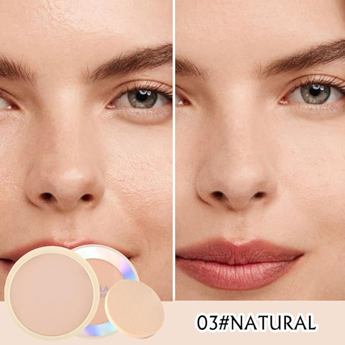 Oil Control Face Pressed Powder, Ultra-Fine Lightweight Face Powder, Soft-focus Matte Finish, Sheer Coverage, Lasting Oil Control, Natural (03#)-BrightBean Baby