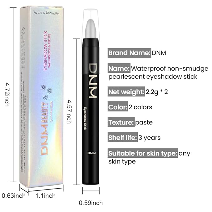 Kaely 2Pcs Cream Eyeshadow Stick Set for Eyes,Pearl White & Pearl Black Shimmer Pen,Eye Brightener Halloween Makeup,sombras para ojos,Smooth Eye Shadow Highlighter Crayon Pencil Waterproof,01+03