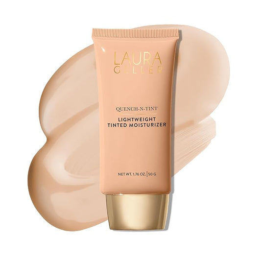 LAURA GELLER NEW YORK Quench-n-Tint Hydrating Foundation - Light - Sheer to Light Buildable Coverage - Natural Glow Finish - Lightweight Formula with Hyaluronic Acid-BrightBean Baby