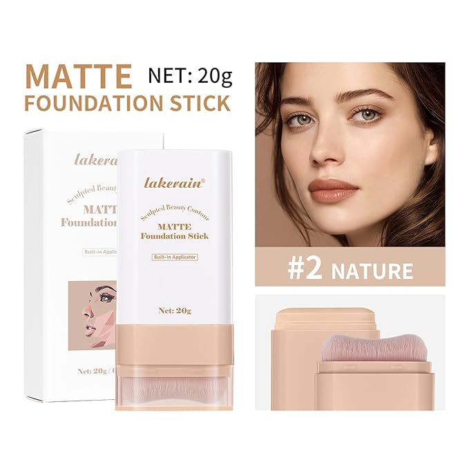 Beauty Balm Serum Boosted Skin Tint, Dual-Ended Eraser Foundation Stick with Brush, Full Coverage Cream Korean Makeup, Long-Lasting Stick for Smooth, Flawless Finish (#2 Nature)-BrightBean Baby