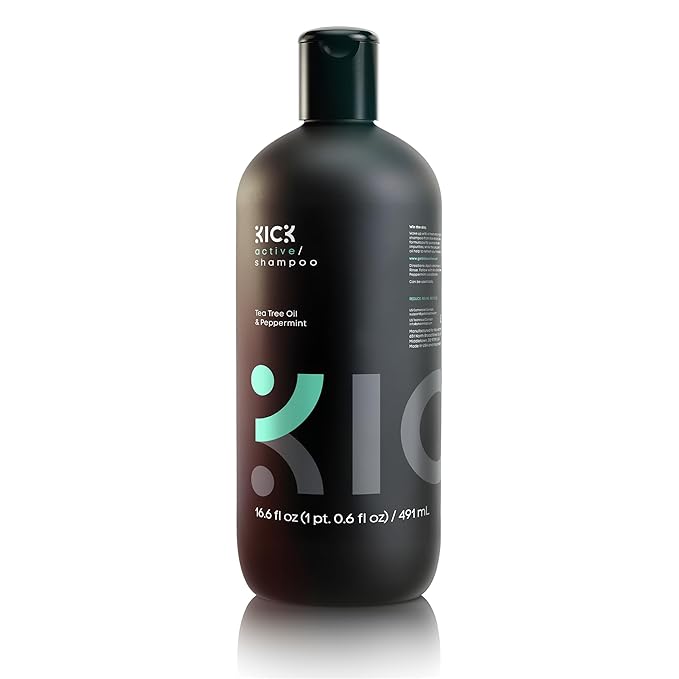 Kick Mens Shampoo - Peppermint & Tea Tree for Oil Control - Sulfate-Free, Refreshing Formula - Anti-Dandruff and Scalp Soothing - Shampoo for Oily Hair - Cruelty-Free - 16.6oz-BrightBean Baby
