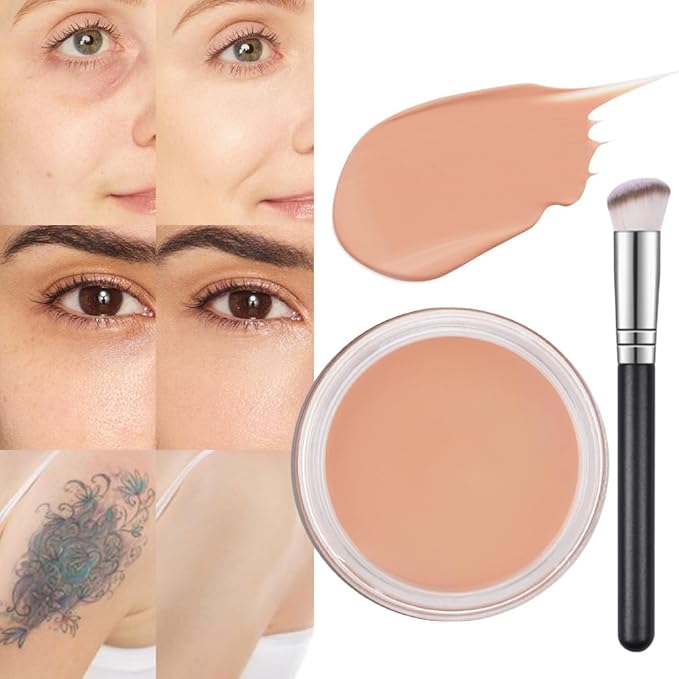 Kaely Pot Concealer Full Coverage Set,under Eye Brightener Concealer for Conceals Dark Circles,Waterproof Foundation Face Makeup Brush Kit,Color Correcting Concealer,Eye Ring corrector de ojeras 03-BrightBean Baby