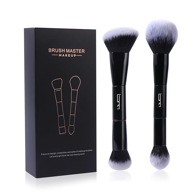 2Pcs Duo End Makeup Brushes, Foundation, Powder, Contour, Concealer, eye makeup Brush, Double-ended Multi-functional Synthetic Cosmetic Tools Makeup Brushes(Black)-BrightBean Baby