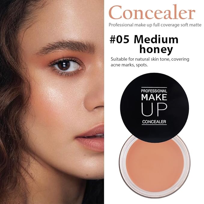 Pot Concealer with Makeup Brush Set,Tattoo Color Correcting Concealer,Full Face Color Correcting Conceal Foundation,Under Eye Concealer Brightener Dark Eye Ring corrector de ojeras (05-MEDIUM HONEY)-BrightBean Baby