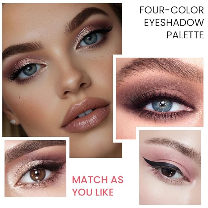 4 Colors Eyeshadow Makeup Palette,Champagne Nude Pink Dark Brown Highly Pigmented Natural Neutral Eye Shadow Palette with Mirror,Long Lasting Naturing-Looking,Waterproof,Blendable