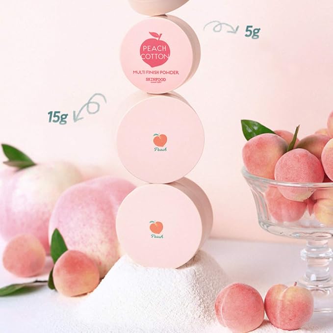 SKINFOOD Peach Cotton Multi Finish Powder 15g - Peach Extract & Calamin Powder Contained Sebum Control Silky Powder for Oily Skin, Sweet Peach Scent with Baby Skin-BrightBean Baby