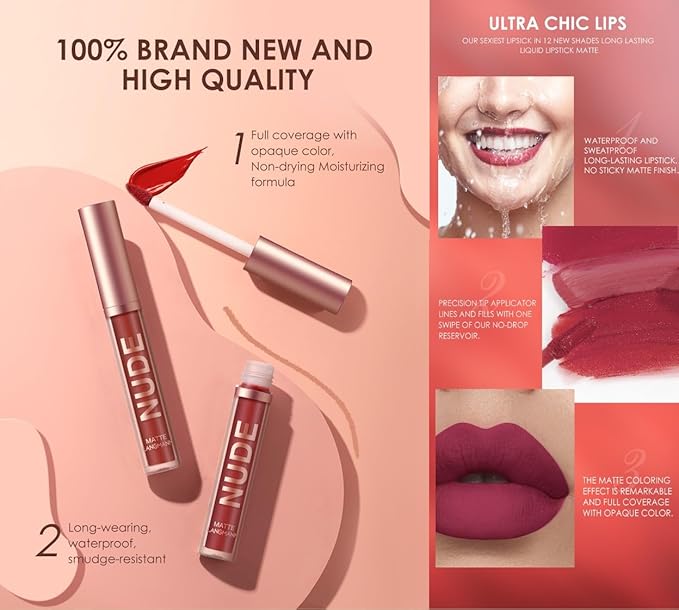LANGMANNI 4pcs Matte Lipstick with Lipliners Durable Makeup Set,Long-Lasting Non-Stick Cup Not Fade Waterproof Pigmented Velvet Lipgloss Kit Beauty Cosmetics Makeup Gift for Girls(#1+2+8+11)
