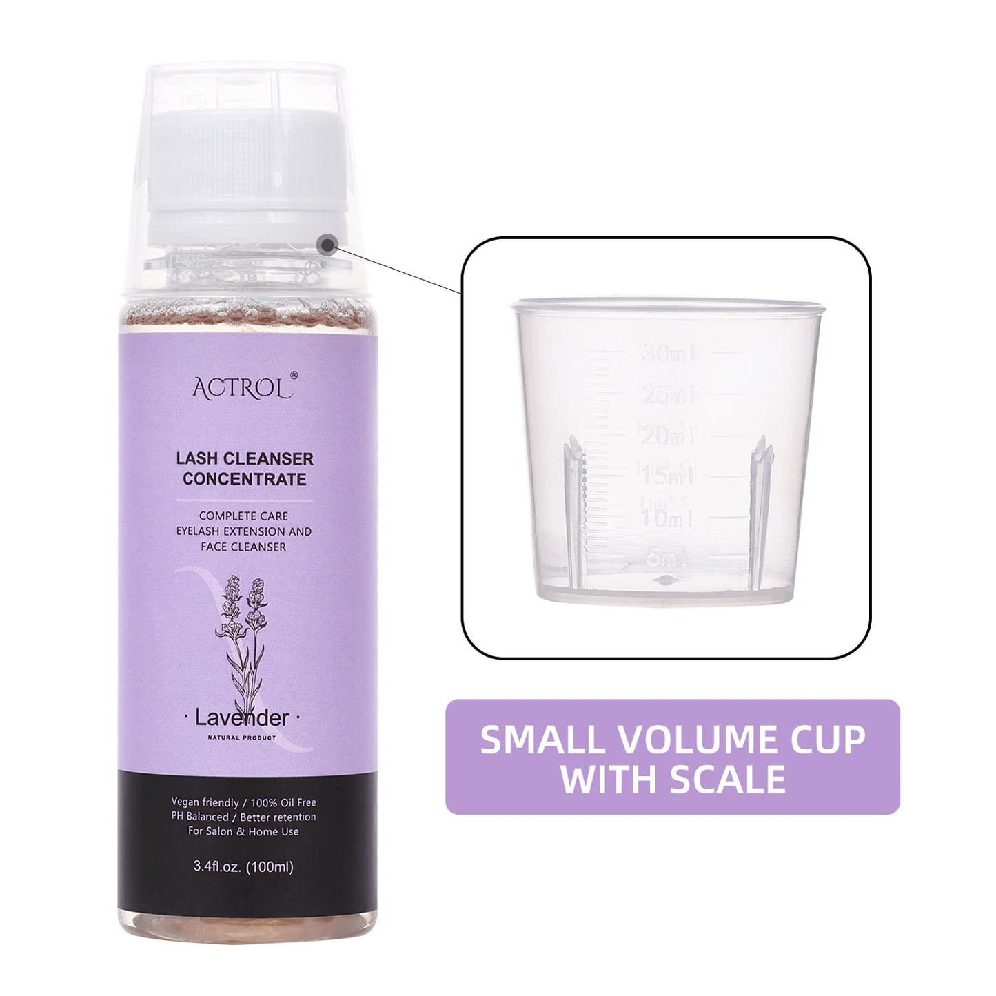 Eyelash Shampoo Concentrate 100ml Lash Extensions Cleanser Concentrate Lavender Foaming Shampoo Paraben & Sulfate Free Wash for Extensions Lashes with Salon Home Care-Makes 60ml Bottles-BrightBean Baby