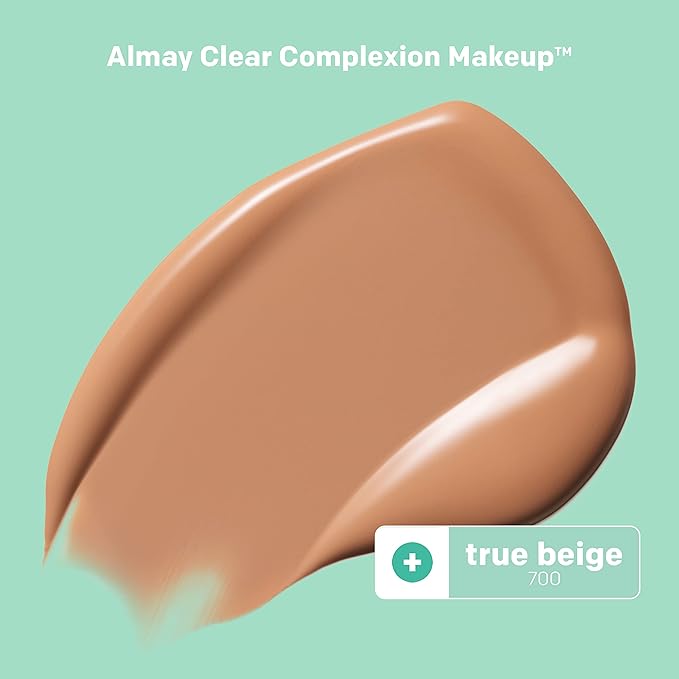 Almay Clear Complexion Acne Foundation Makeup with Salicylic Acid - Lightweight, Medium Coverage, Hypoallergenic, -Fragrance Free, for Sensitive Skin , 700 True Beige, 1 fl oz.-BrightBean Baby