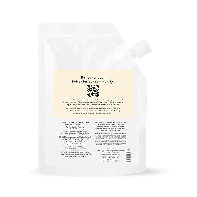 SEEN Shampoo Eco-Refill -Non-Comedogenic & Sulfate-Free Hair Shampoo- Dermatologist-Developed - Safe for Sensitive, Eczema & Acne Prone Skin-BrightBean Baby