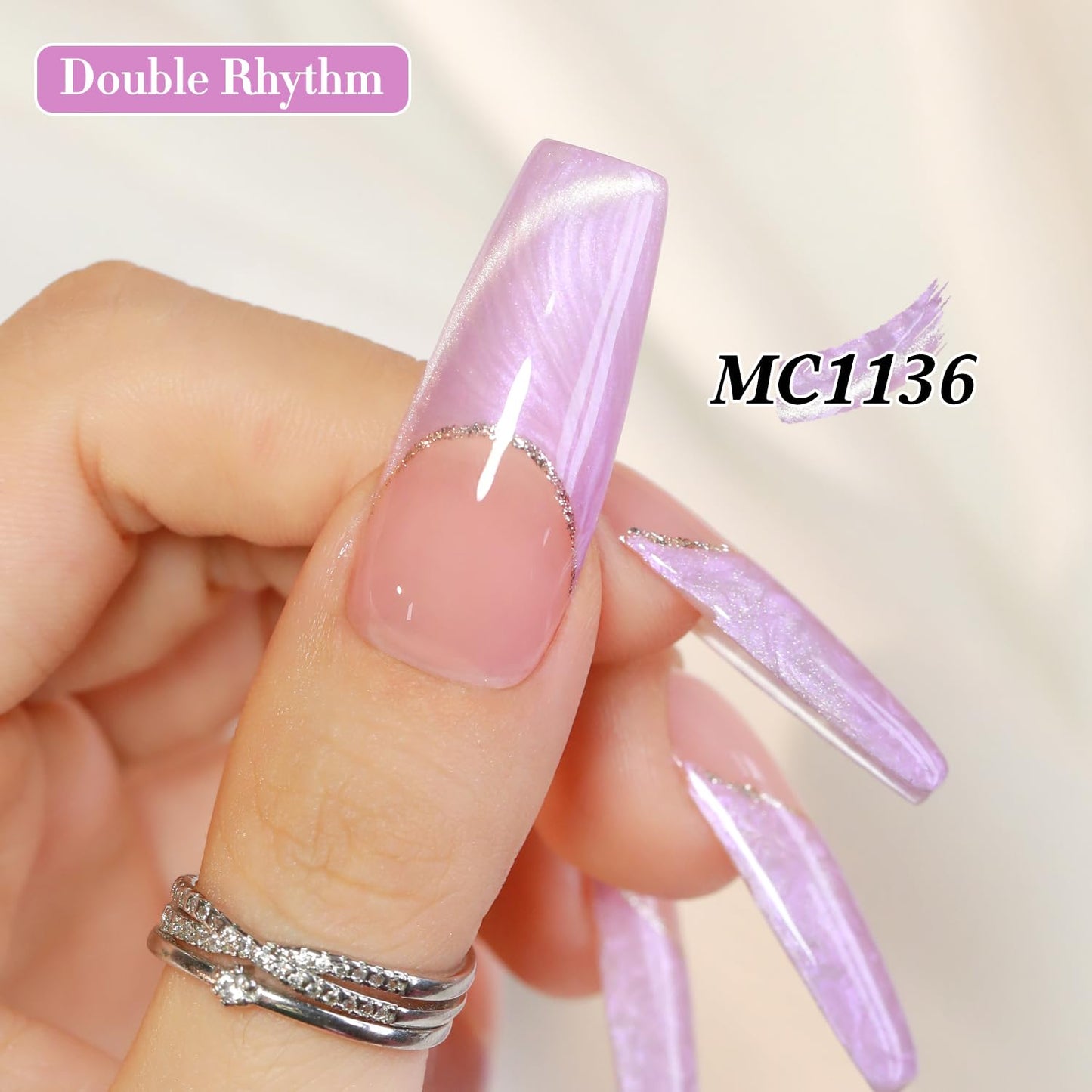 Double Rhythm 15ML Ice Glass Cat Eye Gel Polish with Magnet Holographic Glitter Shimmer Translucent Sheer Color Salon Soak Off Magnetic Nail at Home (Mermaid Purple-MC1136)-BrightBean Baby