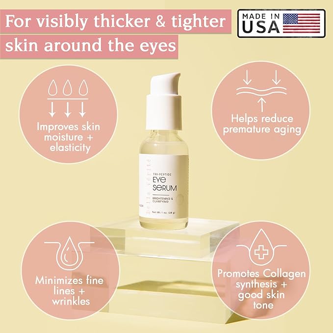 Bella Vérité. Vegan, Tri-Peptide Eye Serum for Mature Skin, Under Eyes to Smooth Fine Lines, Brighten Dark Circles and De-Puff Bags with Hyaluronic Acid, Bergamot, and Triple Peptides, 1 Fl Oz-BrightBean Baby