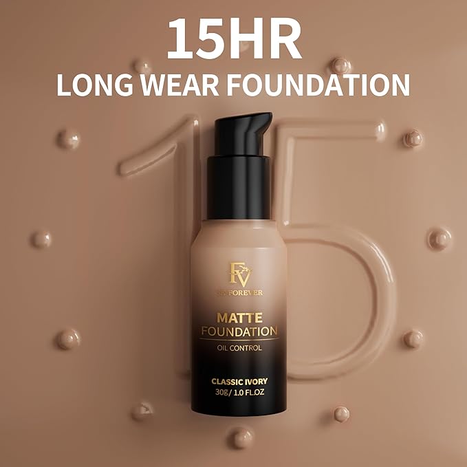 FV Full Coverage Liquid Foundation, Lightweight & Concealing, Long Lasting Matte Foundation Makeup with Flawless Finish, Oil Control Waterproof Foundation for Oily Skin (Classic Ivory Matte)-BrightBean Baby