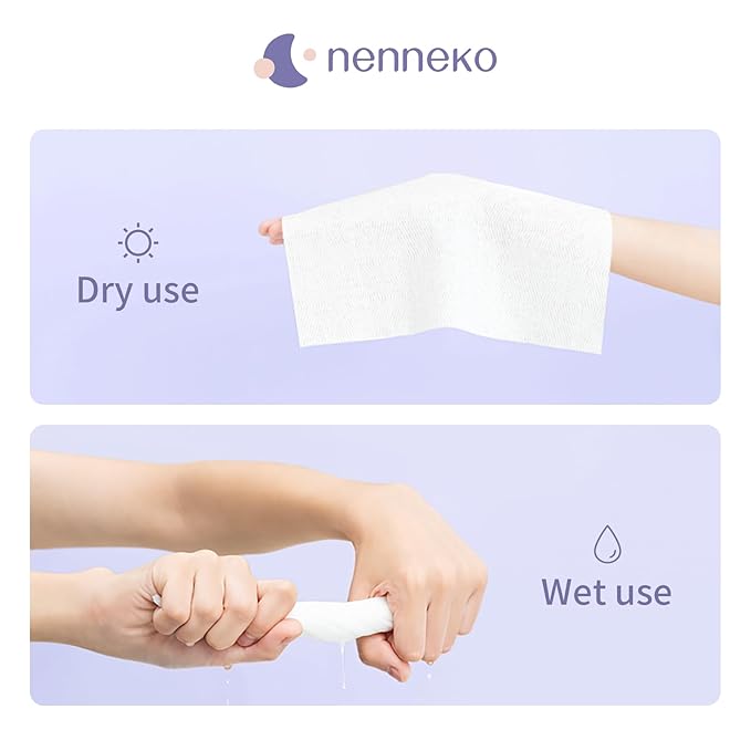 Disposable Face Towel XL Facial Wipes - Organic Vegan Biodegradable Face Towels,Ultra Soft Thick Wash Cloths for Adults and Baby, 100% Cotton Dry Wipes for Washing and Drying-BrightBean Baby