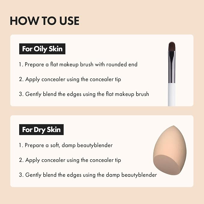 LUNA Long-Lasting Tip Concealer Cover-Fit (#0.5 Proclein) Full Coverage, for Under Eye Dark Circles, Fine Lines, Redness & Discoloration, Korean Makeup 0.26 Fl Oz-BrightBean Baby