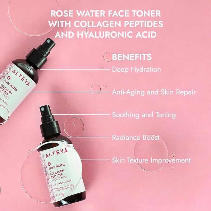 Alteya Organics Rose Water Face Toner – With Collagen Peptides & Hyaluronic Acid – Hydrating Facial Mist for Anti-Aging, Firming & Radiant Skin – 4 Fl Oz / 120mL-BrightBean Baby
